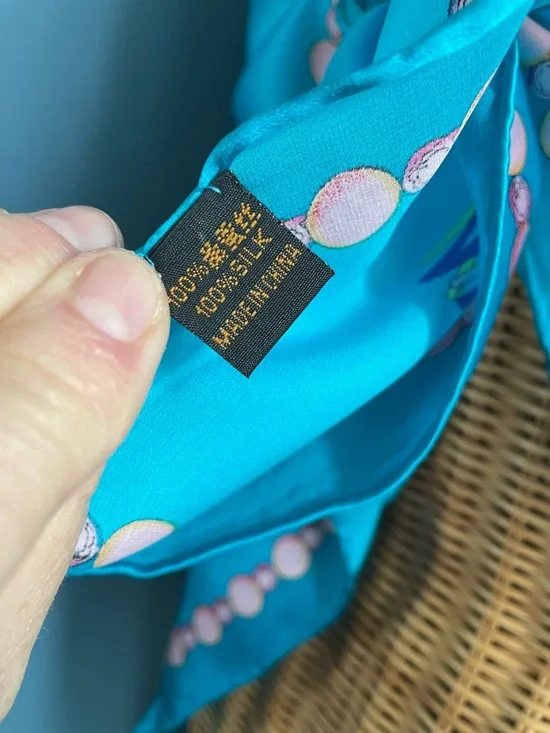 Vibrant Turquoise Silk Scarf with Tassel Print 42 x 42 - Picture 8 of 16